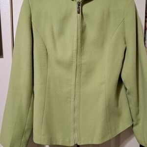 Vintage Womens Fendi Zip Jacket 100% Green Cream Cashmere Made In Italy